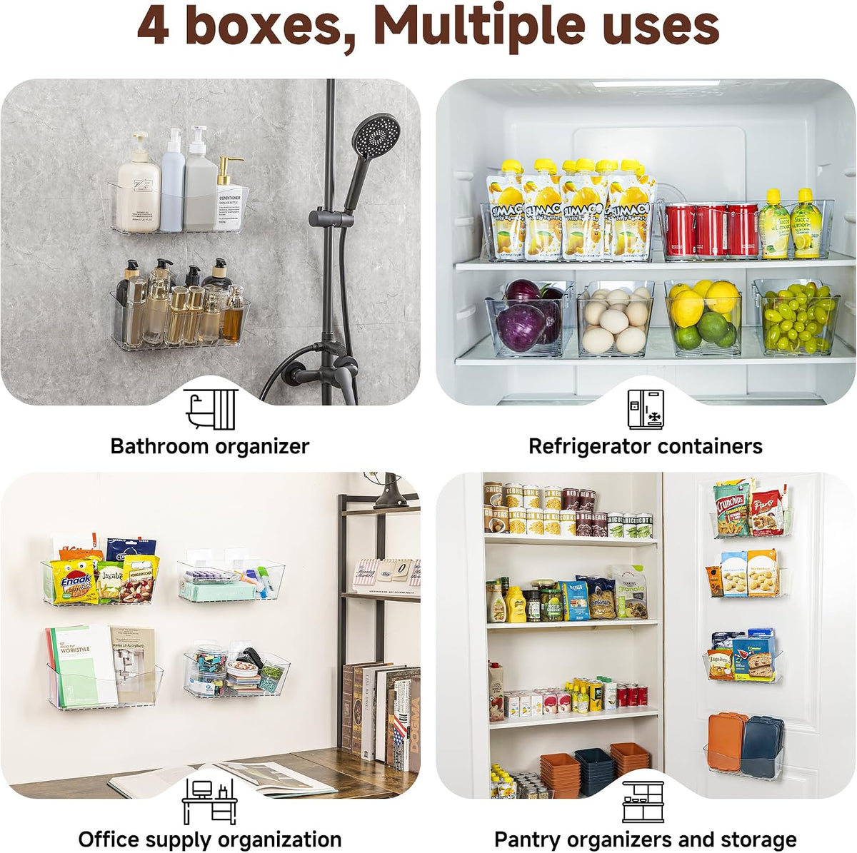 4-Pack Large Cabinet Door Organizer, 11.4" Adhesive Wall Mounted Pantry Organizers and Storage, Space Saving, Drain Bottom, No drill, Clea Storage Caddy Baskets for Kitchen, Bathroom, Under Sink - Field & Nook