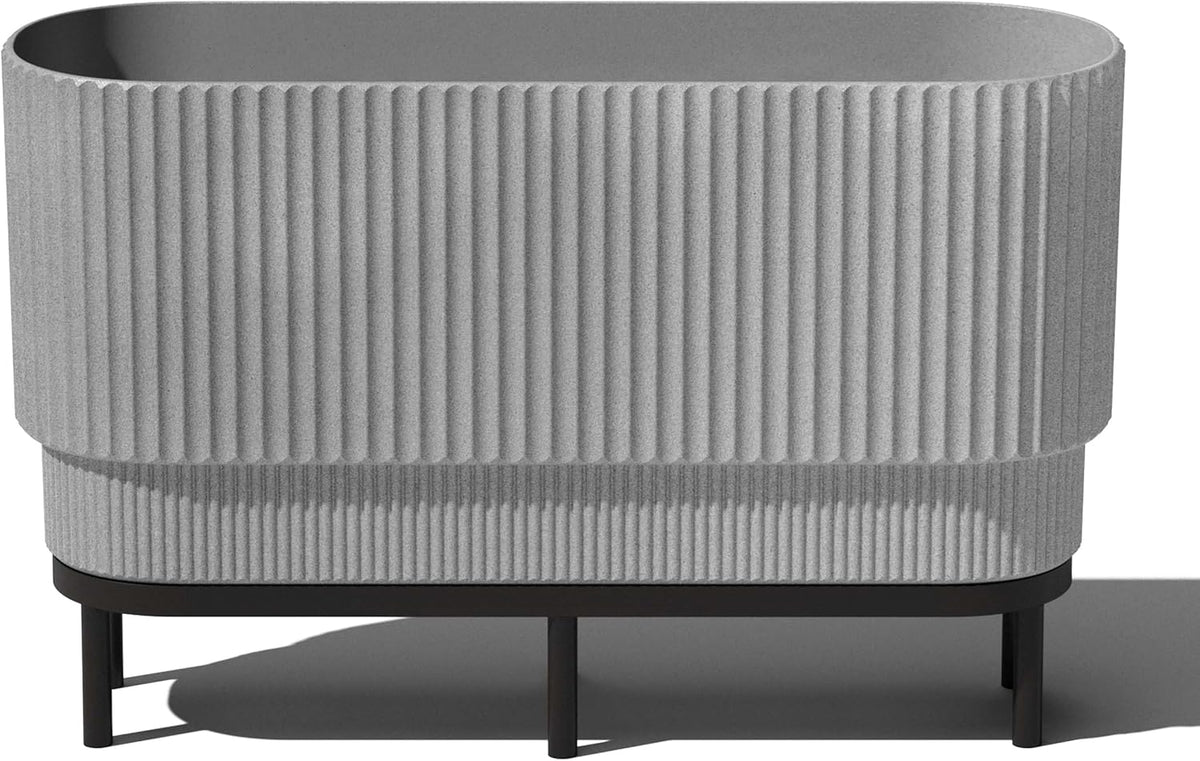 Veradek Demi Series Raised Long Planter for Indoor/Outdoor Use | Made from Plastic & Stone w/Wooden Stand | Modern Patio Décor for Flowers/Shrubs