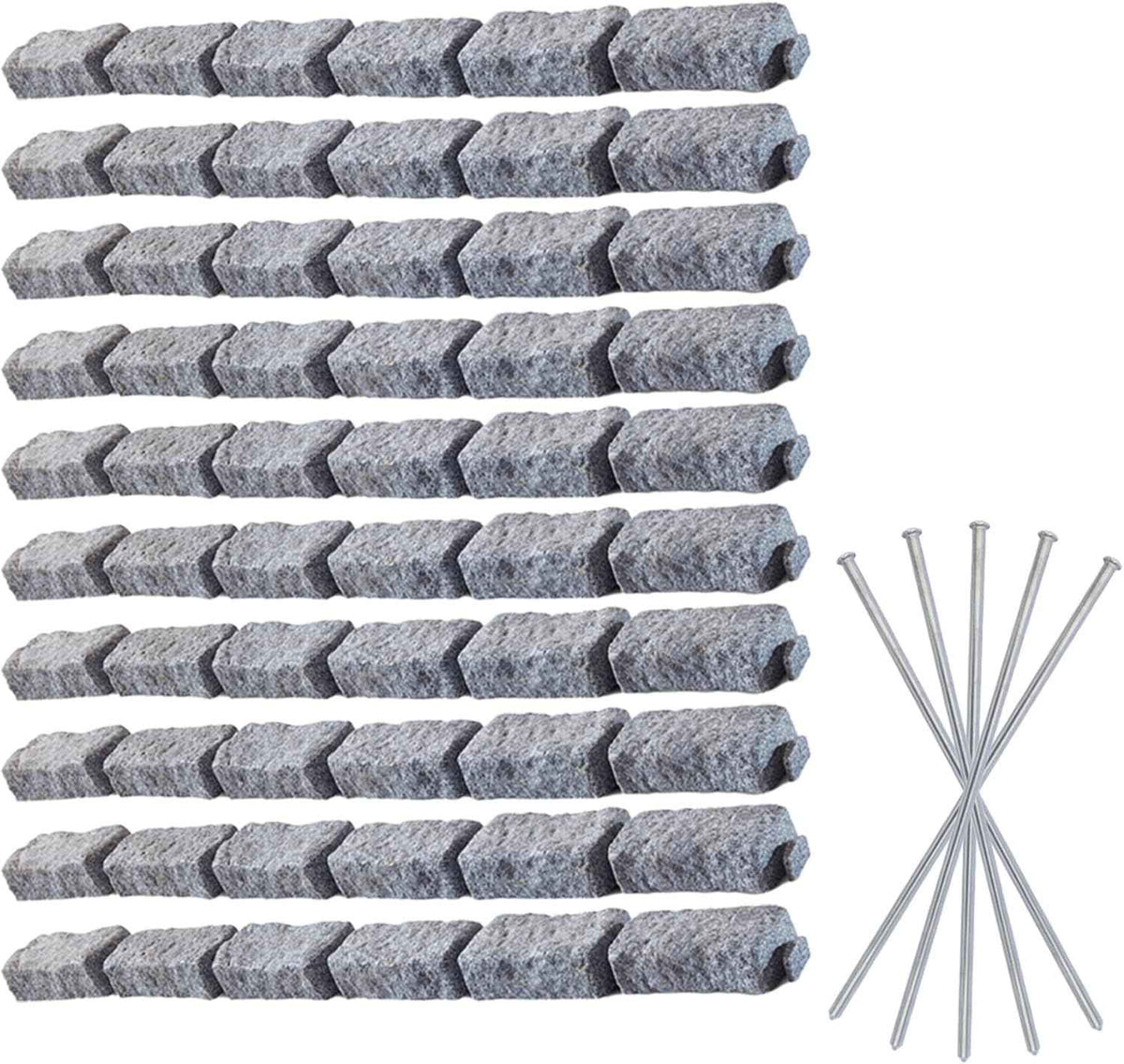 Beuta Landscape Edging | Garden Edging Border | Faux Stone Bricks for Lawn edging, Flower beds, Pathways & Yard Edging– 10 Packs | Each Section Has 6 Bricks 48"L x 4"W x 2.25"H | 30 Spikes |Greystone