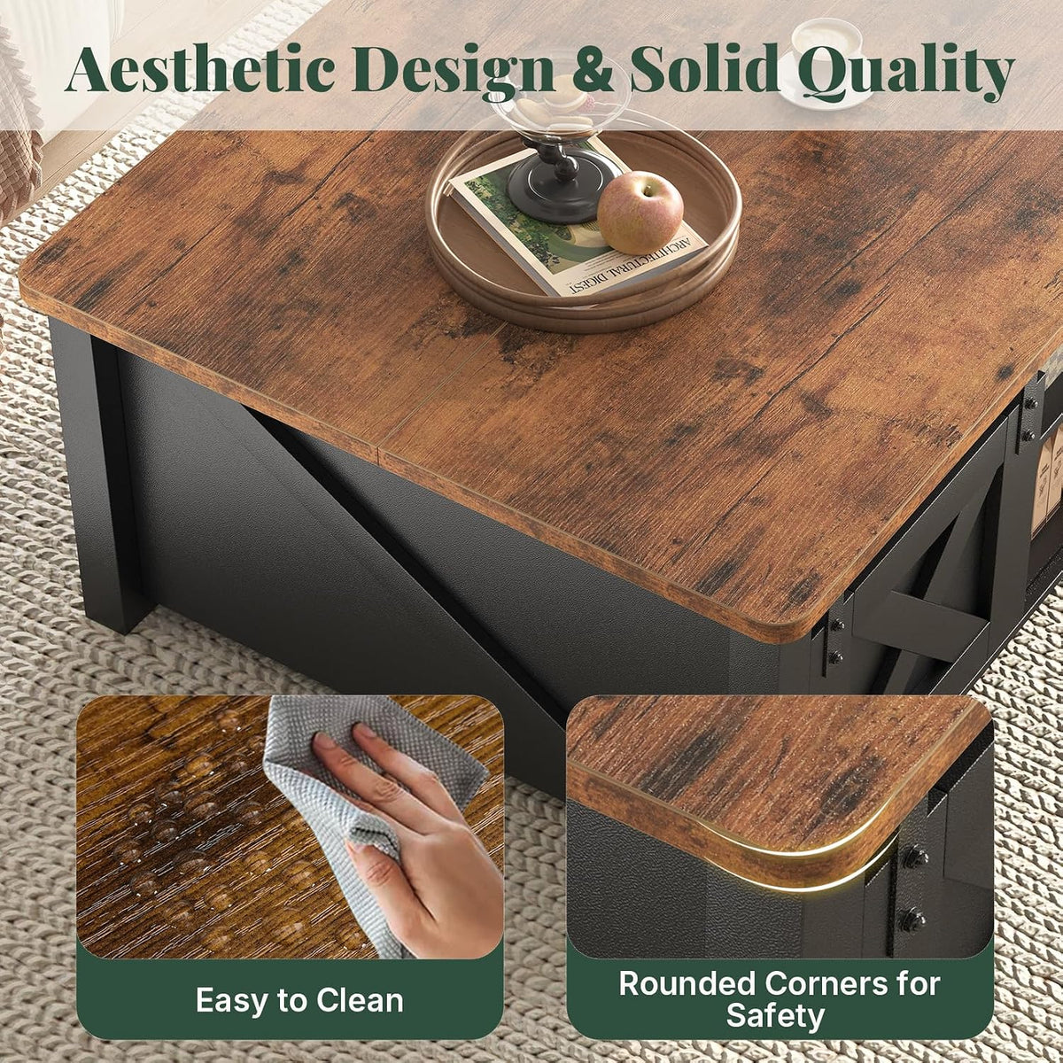 31.5'' Square Lift Top Coffee Table, Black