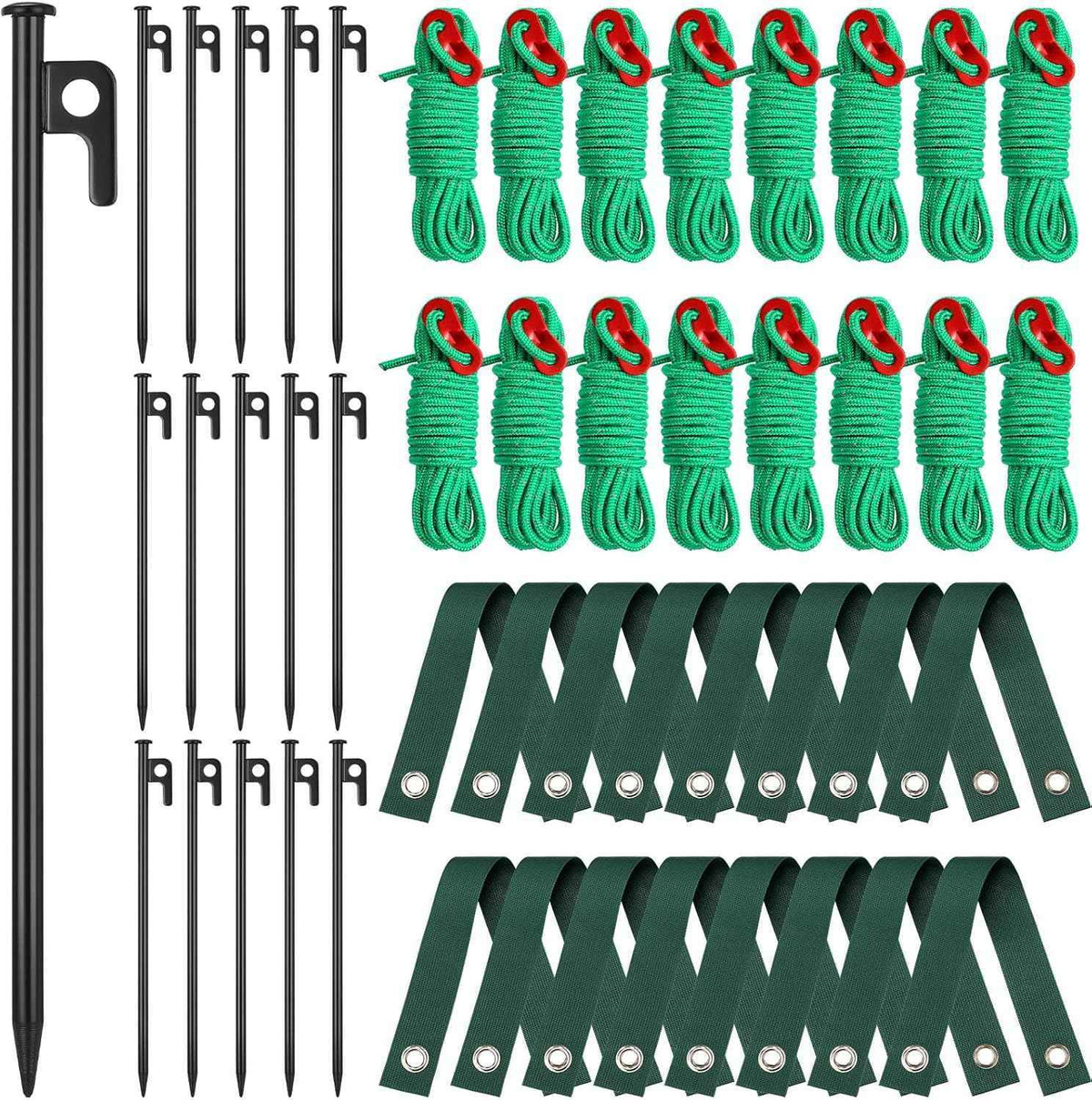 Suzile 48 Pcs Tree Stake Kit, Heavy Duty Tree Staking and Supports for Leaning Trees Include 11. 8'' Steel Stakes 15. 8'' Support Straps 13. 12 ft Rope for Anchoring Hurricane Protection (Green)