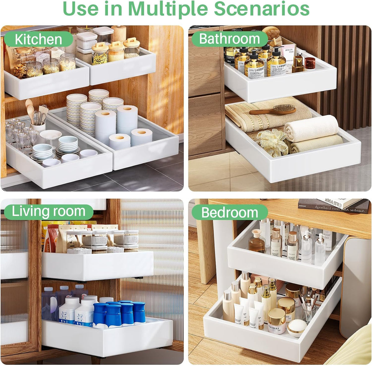 Pull-Out Cabinet Organizer, 21" Deep, White