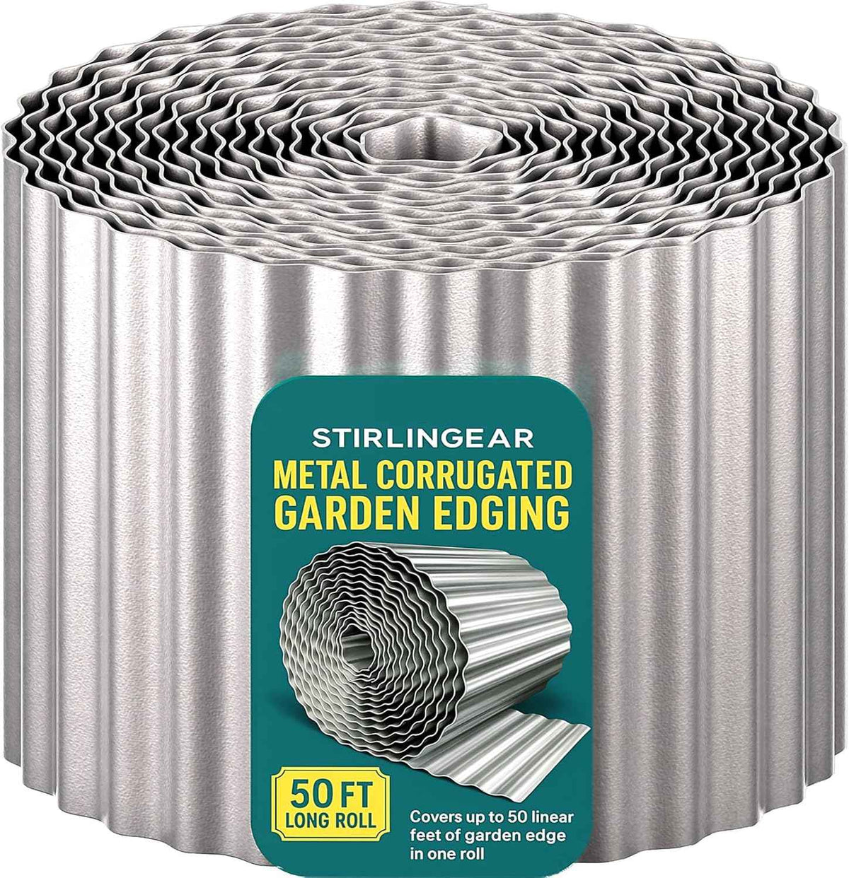 50FT Galvanized Steel Corrugated Metal Landscape Edging – Flexible & Rustproof Garden Edging Border, Decorative Metal Trim for Flower Beds, Lawn, Driveway, Walkway & Raised Beds