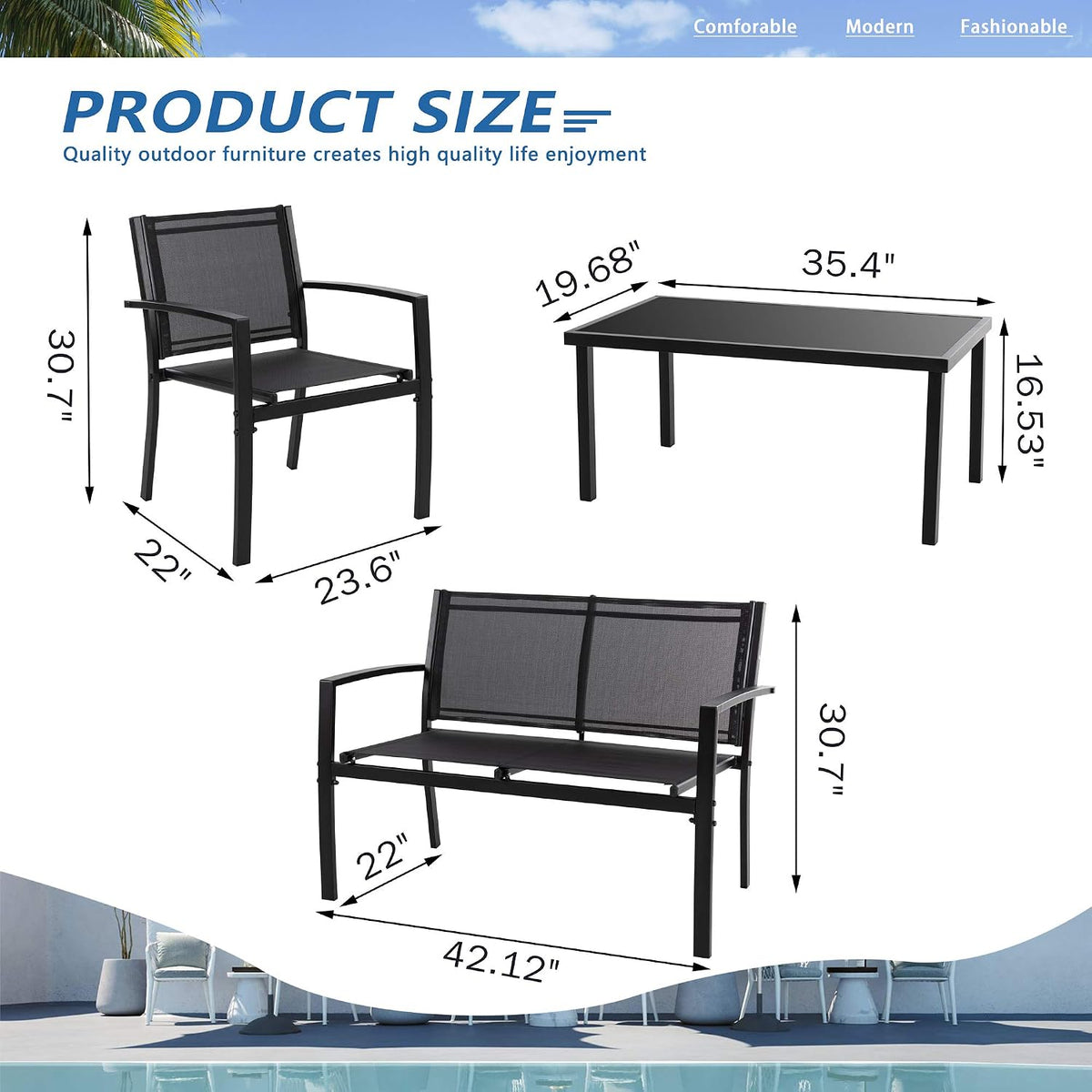 Vongrasig 4 Pieces Patio Furniture Sets,Outdoor Patio Conversation