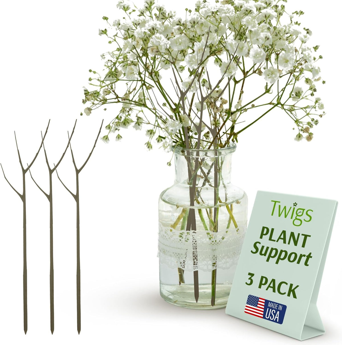 Plant Support Stakes, Stem Holder Structures for Indoor & Outdoor Use, Garden Accessories for Climbing & Potted Plants, Trellis Alternative - Moonstone, 3 Pack, 22" L, Original