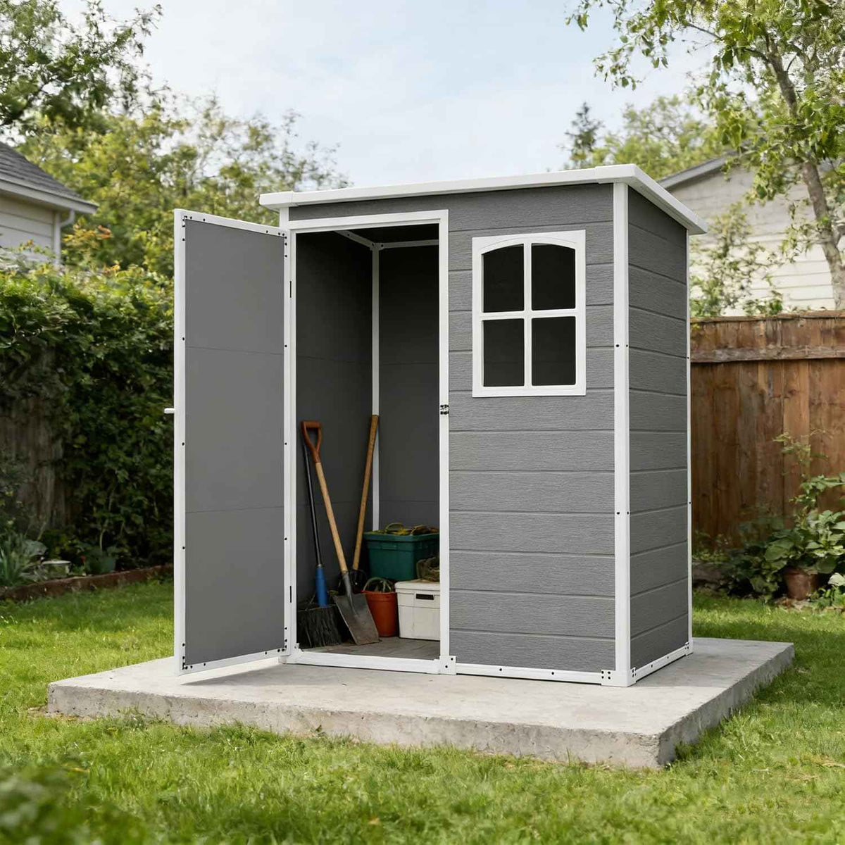 Resin Outdoor Storage Shed Kit Plastic Sheds Perfect to Store Patio Furniture, Garden Tools Bike Accessories, Beach Chairs and Lawn Mower, Grey (5x3 ft)