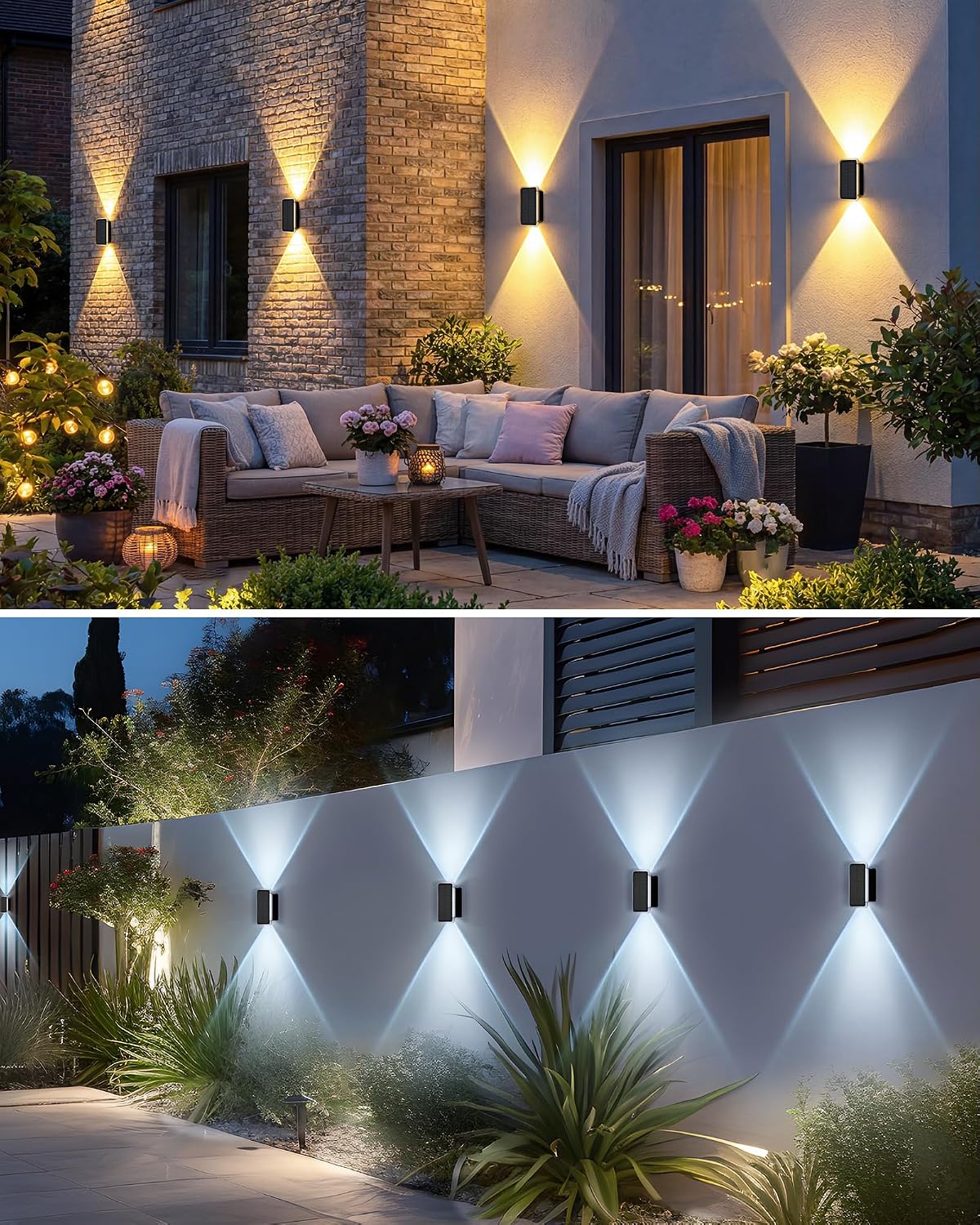 Solar Fence Lights Outdoor 6 Pack, 5CCT(3000K-6000K) Up and Down Solar Wall Lights, IP65 Waterproof Dusk to Dawn Wood Fence Lights Solar Powered for Patio, Porch, Backyard, Garage, Wall Decor