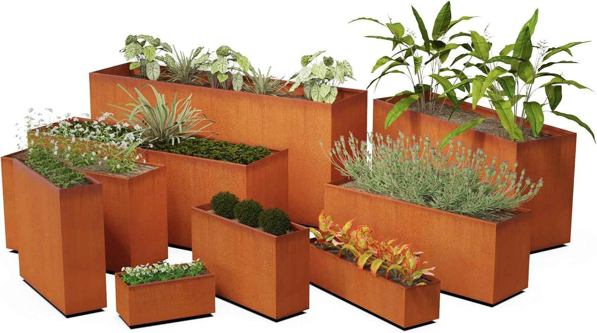Build Your Own Corten Steel Planter – Choose Size, Bottom, Drainage Rectangular Metal Garden Box | Heavy-Duty | Made in USA | Fully Assembled