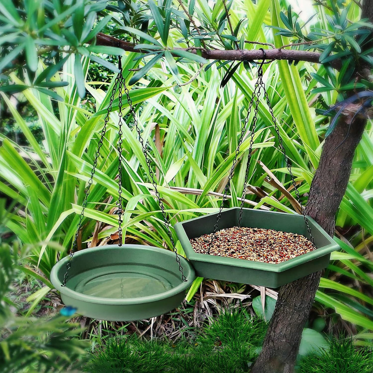Hanging Bird Bath,2 in 1 XL Hanging Bird Feeder & Birds Bath for Outside | Birds Water Feeder,Tray for Outdoors Garden Patio Decoration, Large capacity for Bird