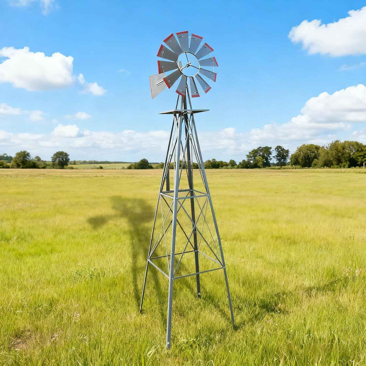 8FT Windmill for Yard Garden Decoration with Weather Vanes,Heavy Duty Outdoor Wind Mills, Large Metal Outdoor Windmill,Weather Resistant,Gray