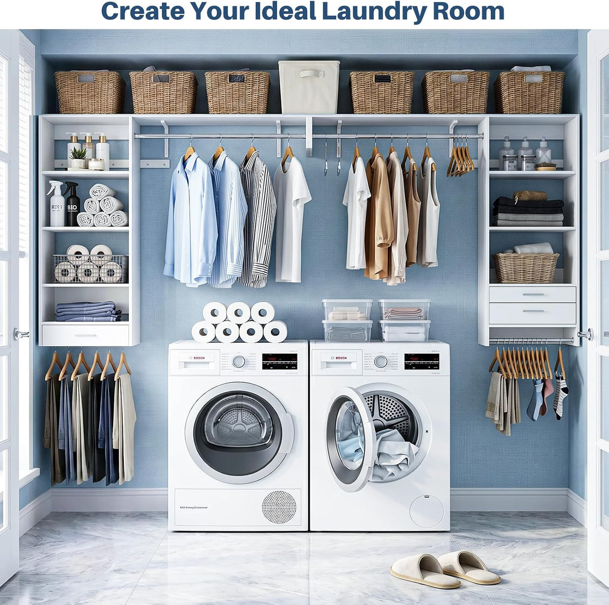 60-Inch Wall-Mounted Laundry Shelf & Hanging Rack - Field & Nook