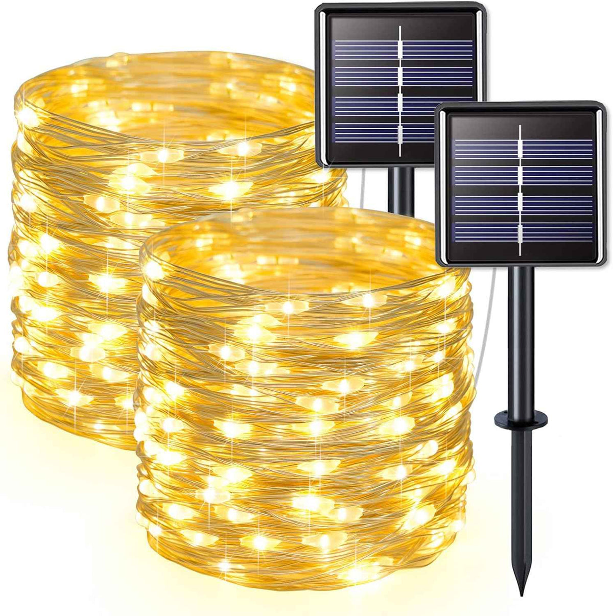 JMEXSUSS 2 Pack Solar String Lights Outdoor Waterproof, Each 33FT 100 LED Warm White Christmas Lights, Waterproof 8 Modes Copper Wire Solar Fairy Light for Outside Patio Tree Yard Garden Decorations