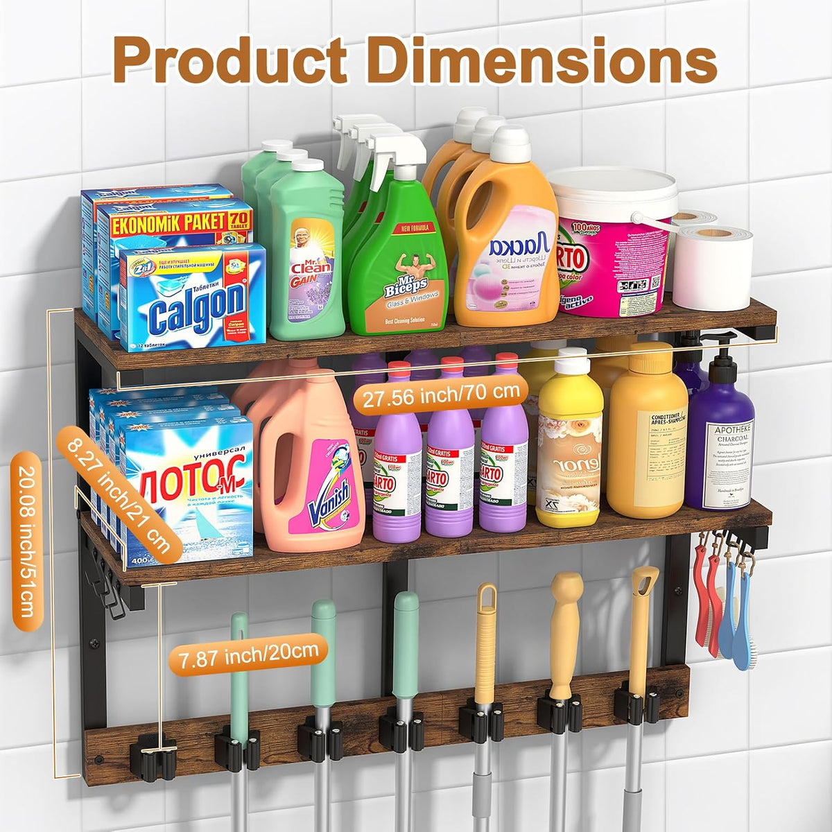 2-Tier Wall-Mount Broom & Cleaning Tool Organizer - Field & Nook