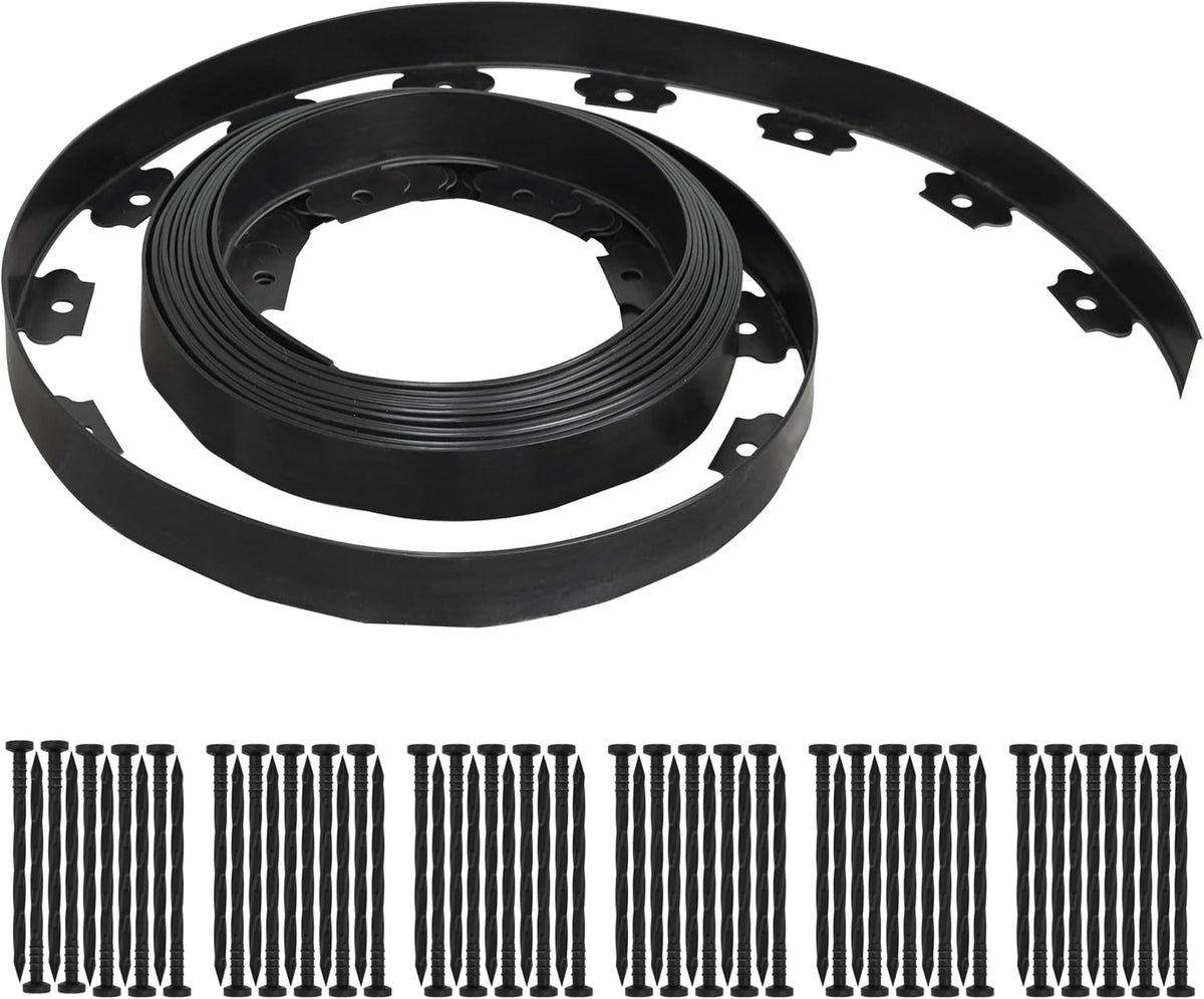 Gardzen 1.5" x 60' Landscape Edging Kit, Garden Edging Coil Comes with 60 Pcs Spikes, No Dig Lawn Border Design