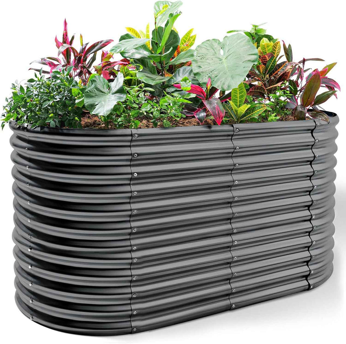 Land Guard 8x4x3ft Oval Galvanized Raised Garden Beds, Large-Capacity Metal Planter Box Outdoor, Durable Deep Raised Garden Bed 3ft Tall, Raised Beds for Gardening Vegetables, Dark Grey