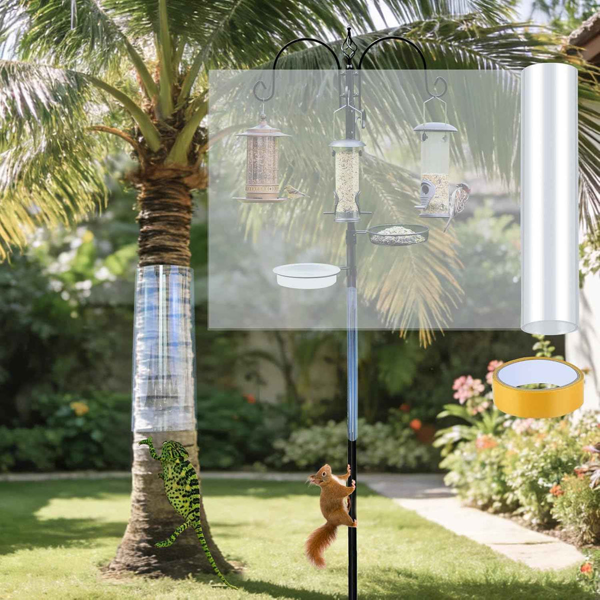 Iguana Tree Wrap 65" L X 16" W Squirrel Baffle for Bird Feeder Poles Plastic Tree Trunk Protector Guard Reusable Squirrel Guard Tree Wrap Clear Anti-Climbing Tree Barrier with Adhesive Tapes