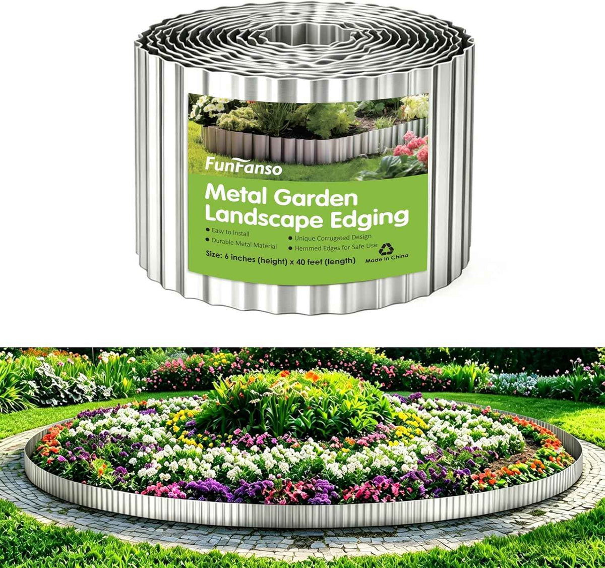Corrugated Garden Edging Border, 6IN x 40FT Metal Landscape Paver Edging, Sturdy Steel Fence for Garden, Flower Bed Edging, Tree Fence, Yard Edging