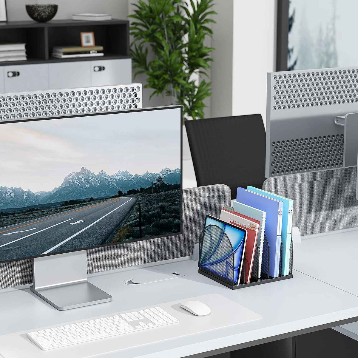 gianotter Desktop File Organizer with 5 Compartments | Desk Organizer Paper Organizer for Desk Workspace Organizers for Office Supplies (Black, Upright Style)
