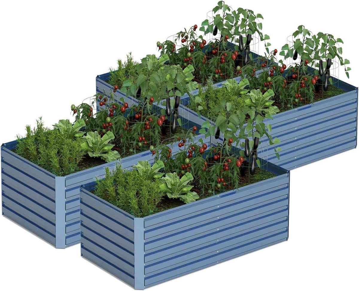 6x3x2 ft Raised Garden Bed, Large Metal Planter Raised Beds, Planters for Outdoor Plants for Vegetables, Flowers, Herbs, Fruits, and Succulents.(4 Pcs, Blue)