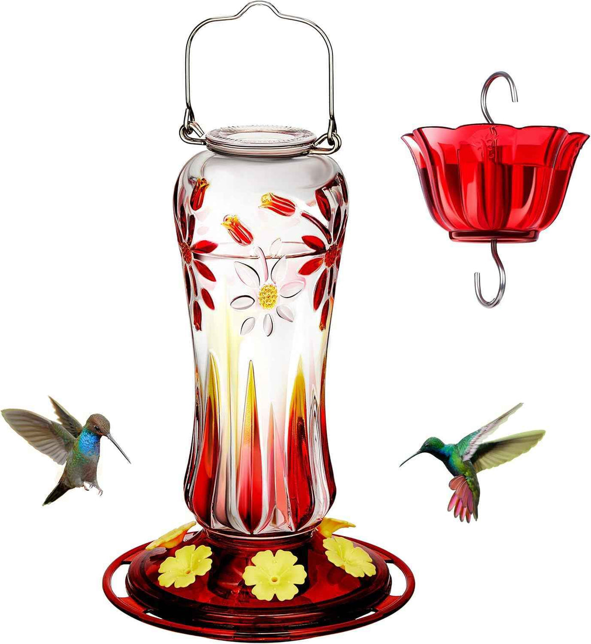 Kingsyard Glass Hummingbird Feeder 25oz β Ant Moat, 6 Bee-Proof Ports, 360Β° Perch
