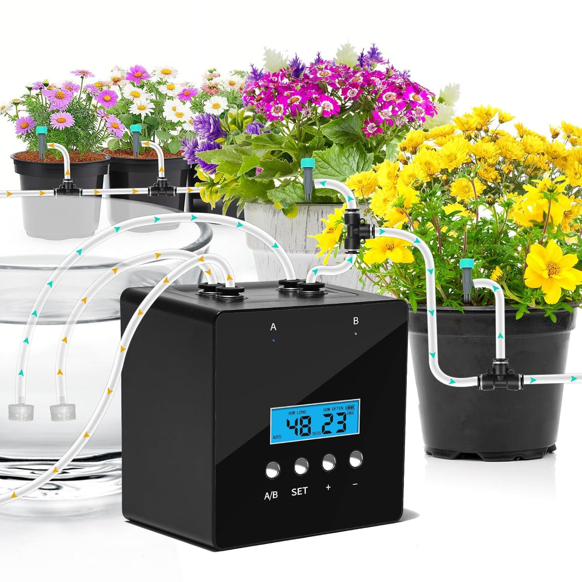 Plant Watering Devices - Dual Pump Automatic System for 20 Pots, 30-Day Smart Timer with USB-C Charging – Ideal for Indoor Gardens & Balconies