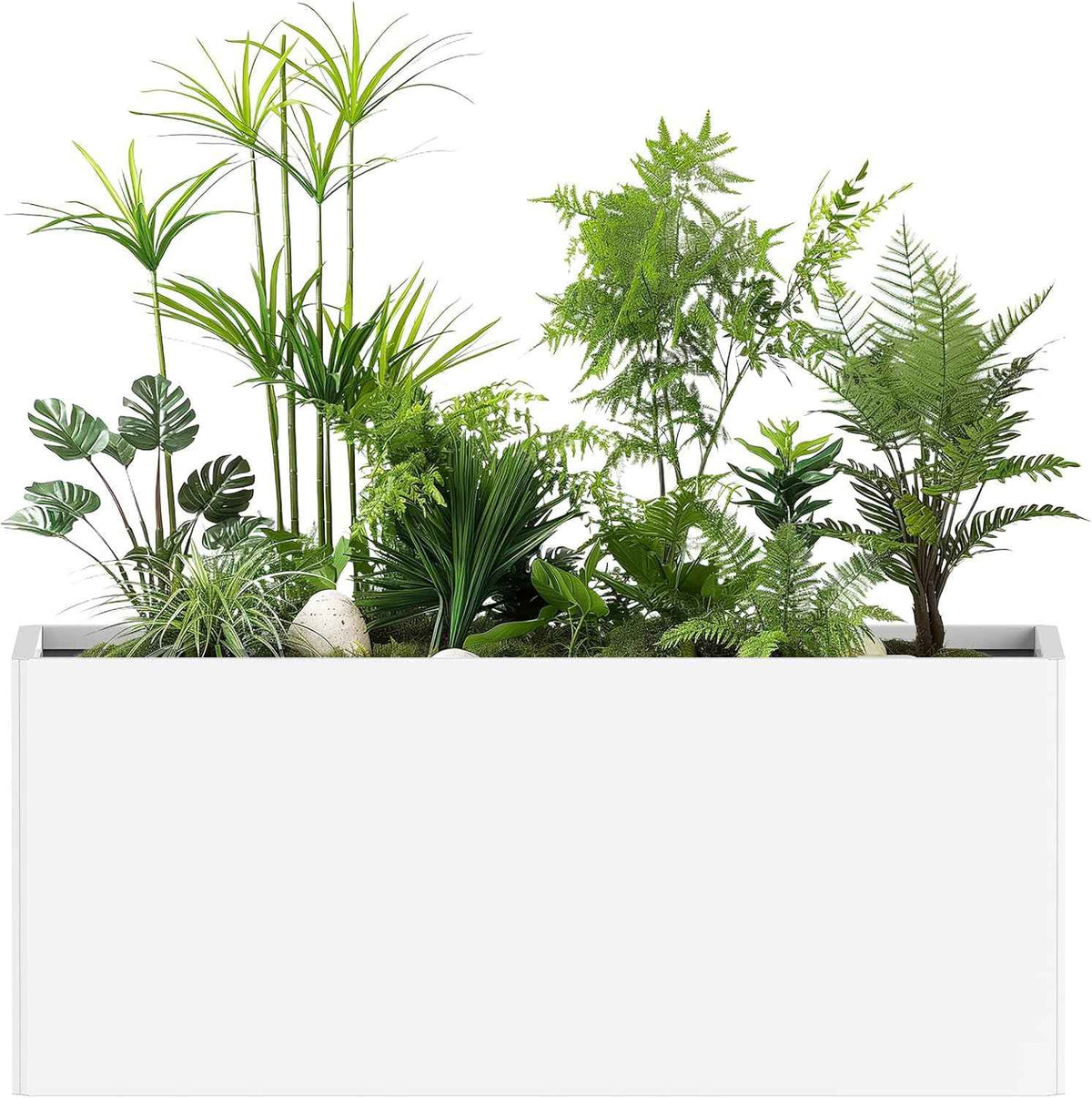 Outdoor Metal Planter Box - Heavy-Duty Rectangular Trough, All-Weather Rust-Resistant Design with 6 Drainage Holes | Large 36x15x15 Inch for Patio, Porch & Garden, White