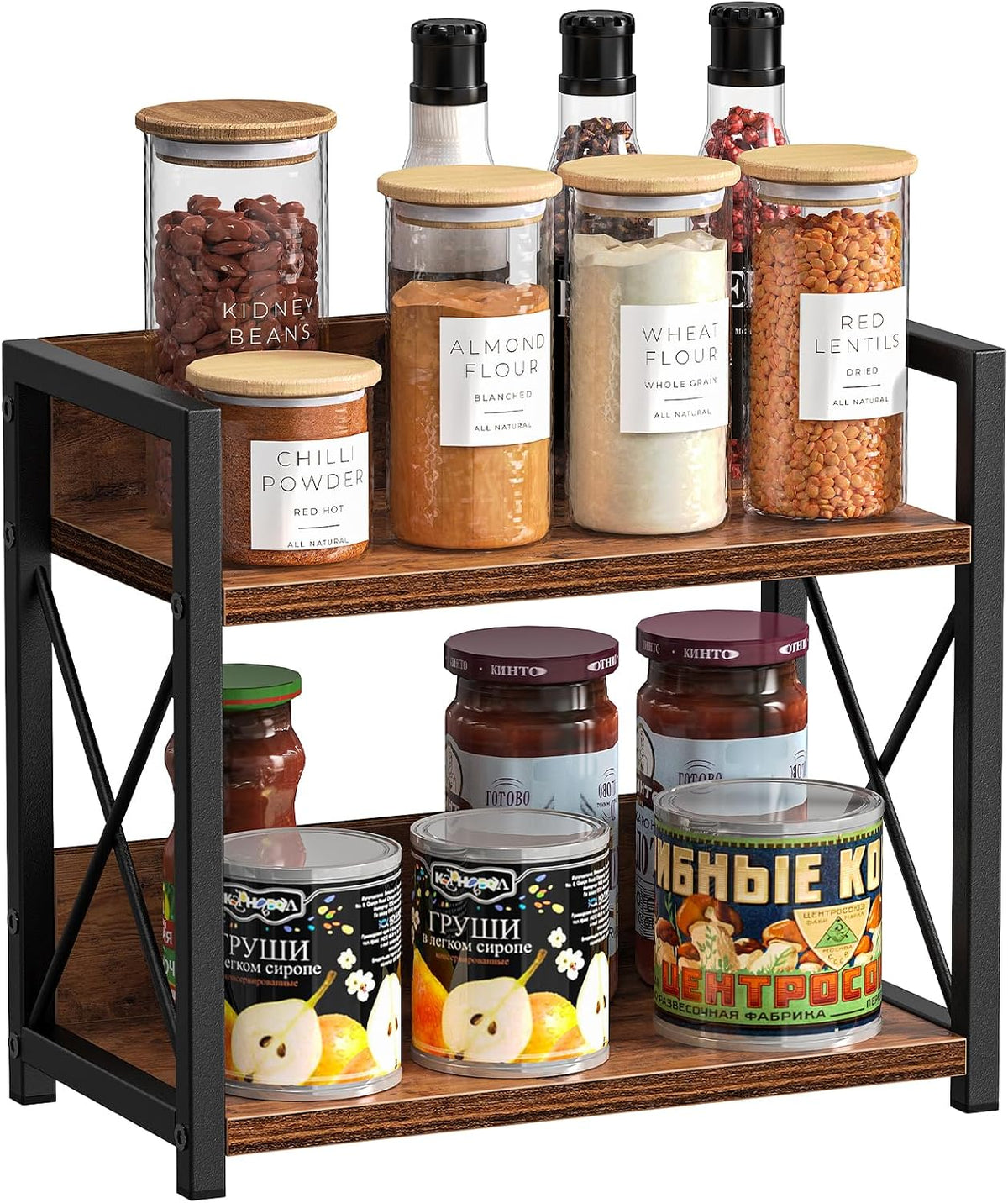 Giikin Countertop Shelf Organizer, 2 Tier Kitchen Spice Rack for Countertop, Wood Coffee Counter Shelf Organizer for Home (Brown, S) - Field & Nook