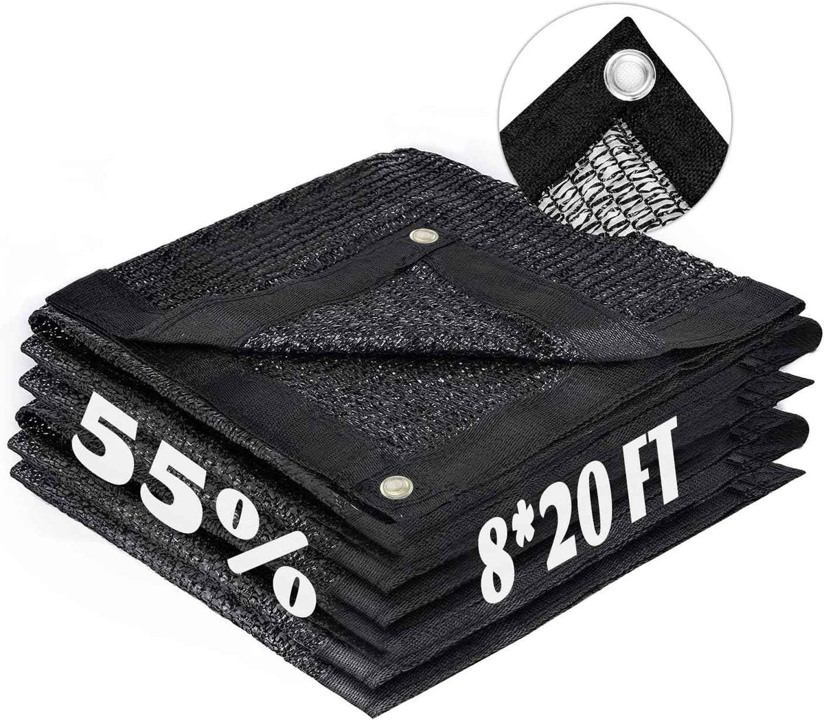 LOVE STORY 8x20FT 55% Black Shade Cloth Sun Shade Net with Grommets Sunblock Net Mesh Tarp for Garden,Plants Cover,Greenhouse and Patio
