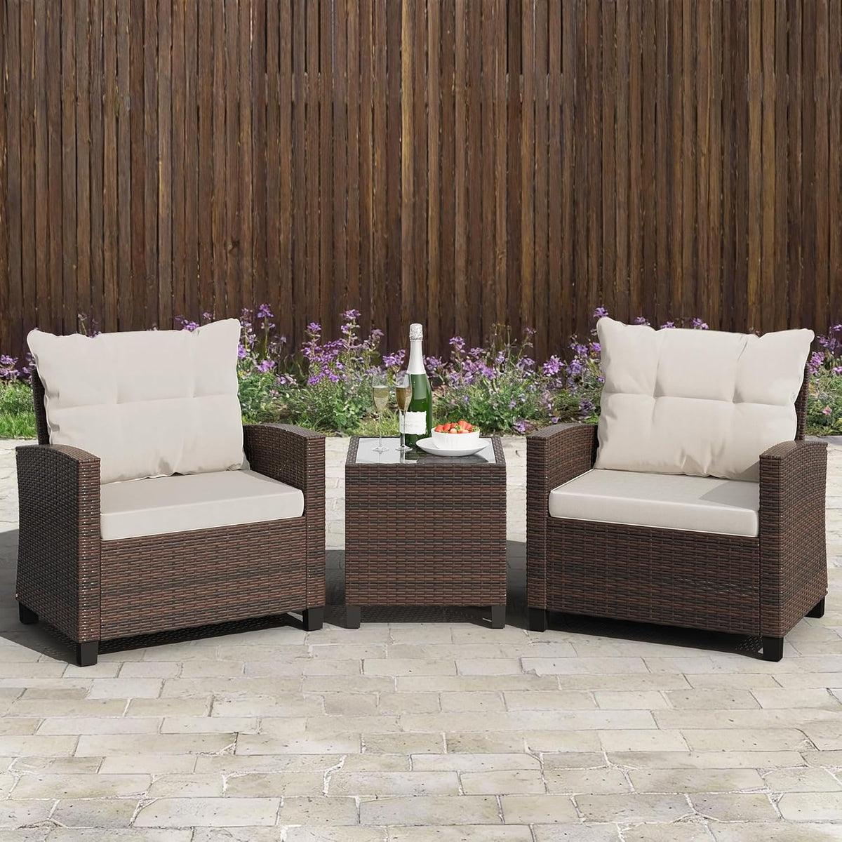 Shintenchi 3 Pieces Patio Furniture Set, PE Rattan Wicker 3 Pcs Patio