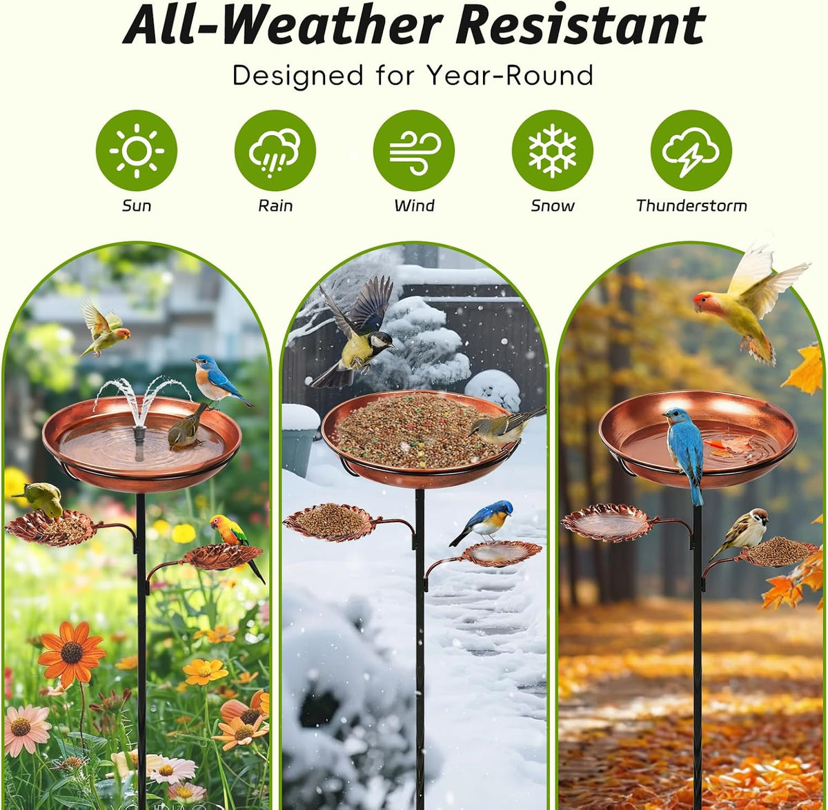 35'' Metal Bird Bath for Outside, 12 x 2-Inch Birdbath Bowl, Bird Feeder | 0.95-Gallon Vintage Brown Freestanding Birdbath with Removable Bowl, 6.5-Inch 5-Pronged Base for Gardens, Patios and Yards
