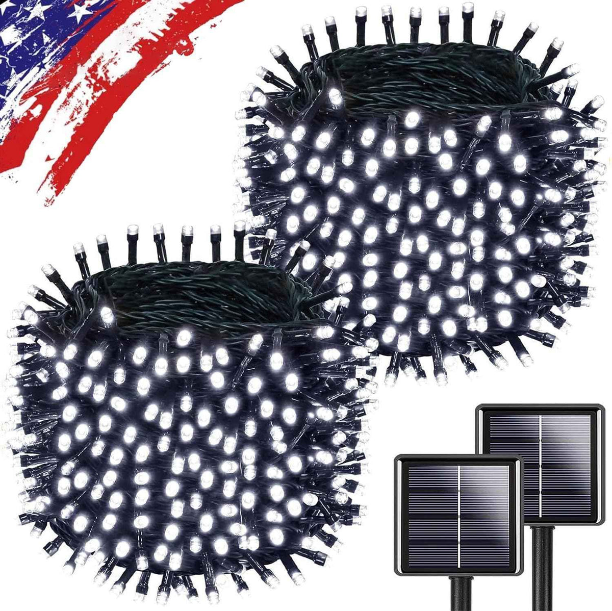 Upgrade Solar String Lights for Outside 2 Pack Total 180FT 500LED String Lights Outdoor with 8 Modes, IP65 Waterproof Outdoor Solar Twinkle Lights, Garden Tree Party Christmas Decorations, Cool White