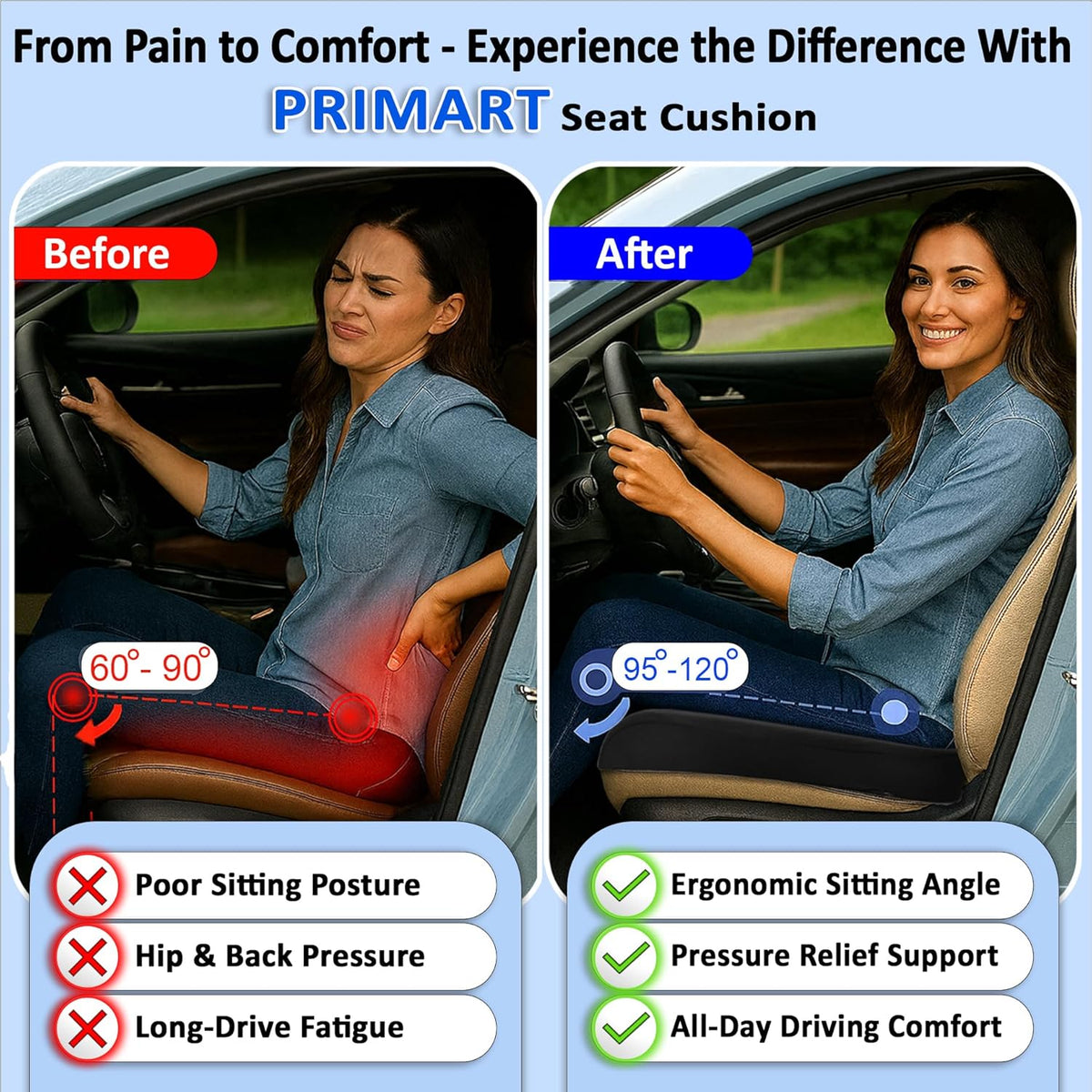 Memory Foam Pressure Relief Seat Cushion with Extra Cover - Field & Nook