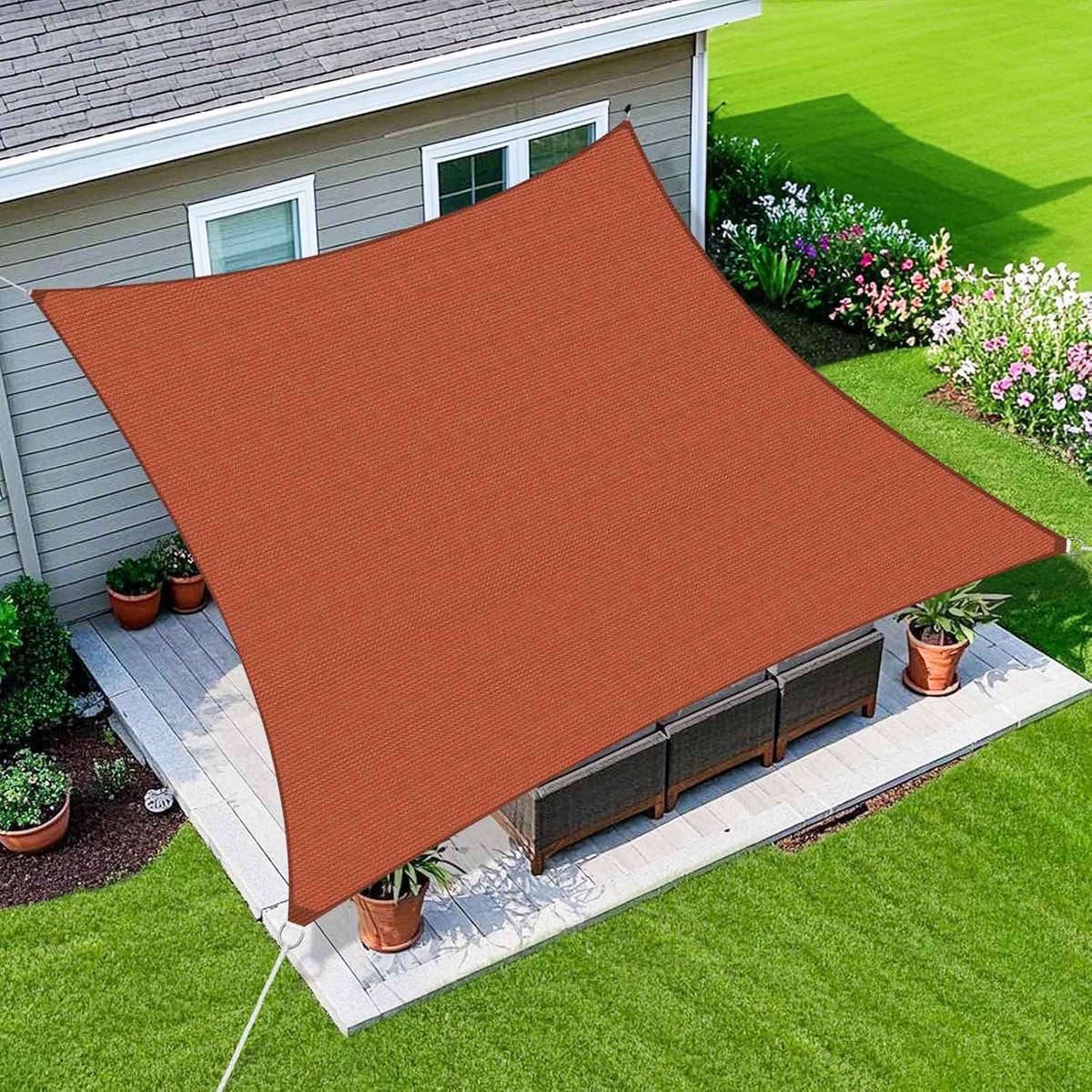 Amagenix Sun Shade Sail 12'X12' Curved Edge Outdoor Shade Canopy Rust Red Breathable 95% UV Block Shade Cloth for Patio Garden Backyard (We Make Custom Size)