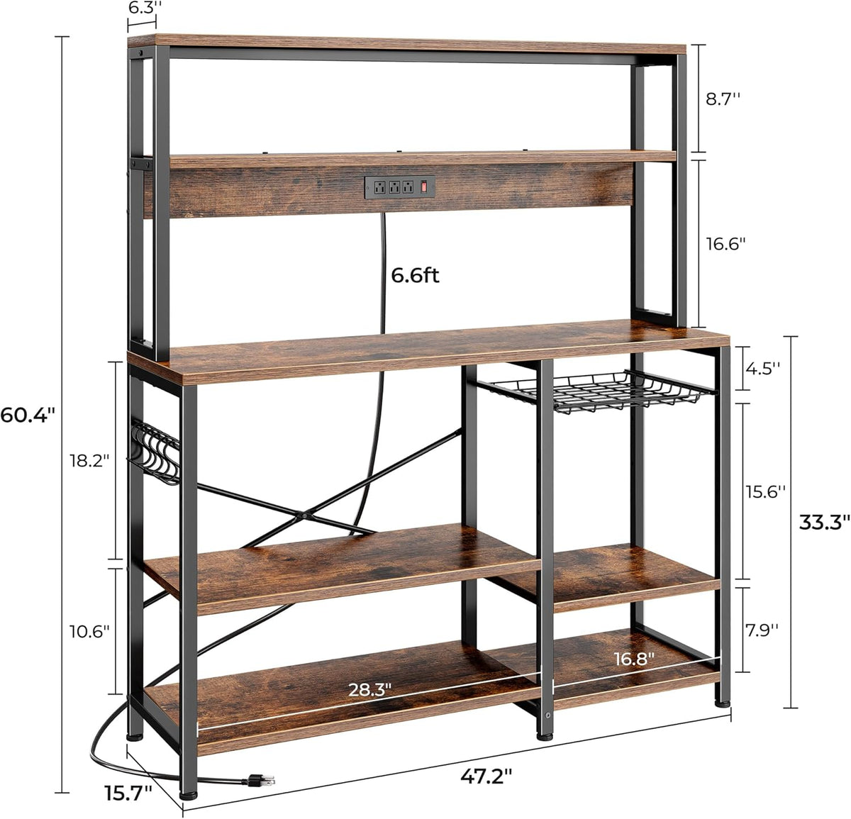 Wide Microwave and Coffee Station – Outlet, Basket and Hooks