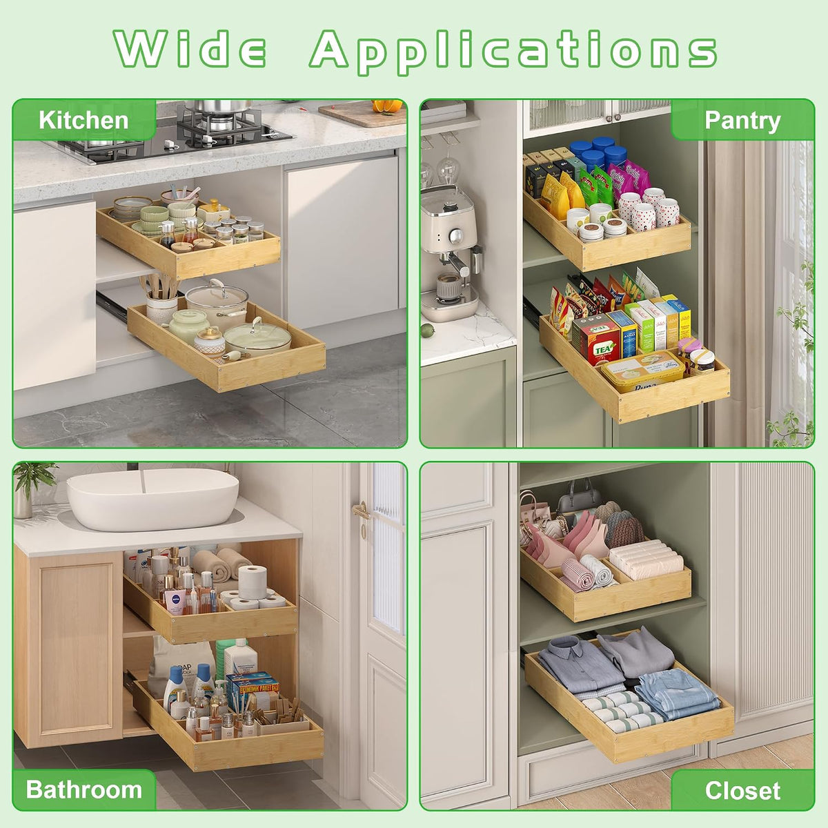 Bamboo Pull-Out Cabinet Organizer, 14" W x 21" D