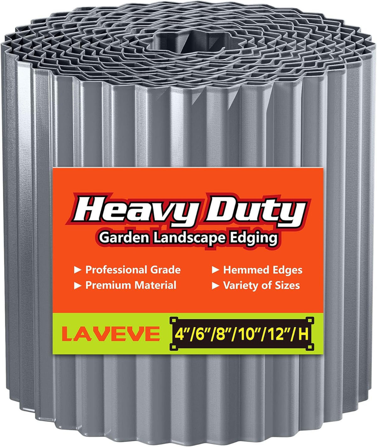LAVEVE Corrugated Metal Garden Edging 12" x 20Ft, Landscape Edging Border for Lawn, Flower Bed, Garden Fence, Paver Edging (Light Gray)