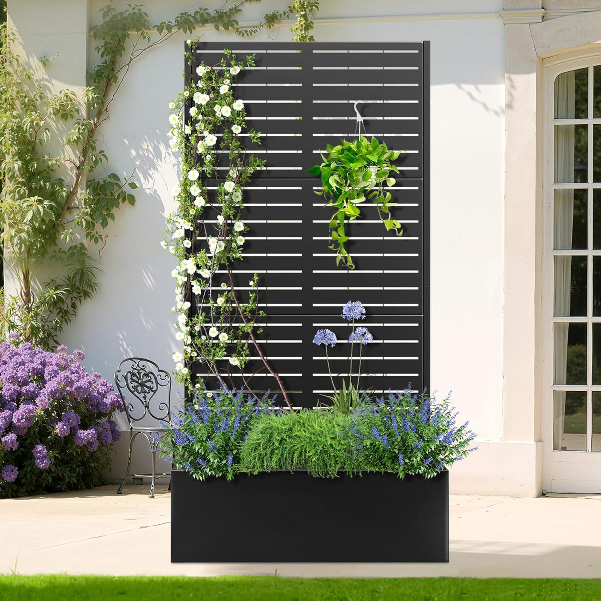 TOAOTBNBO Metal Planter Box with Trellis, Heavy-Duty Raised Garden Bed for Climbing Plants, Drainage Hole, Outdoor Planter Box with Privacy Screenďź35''LĂ16''WĂ71''H