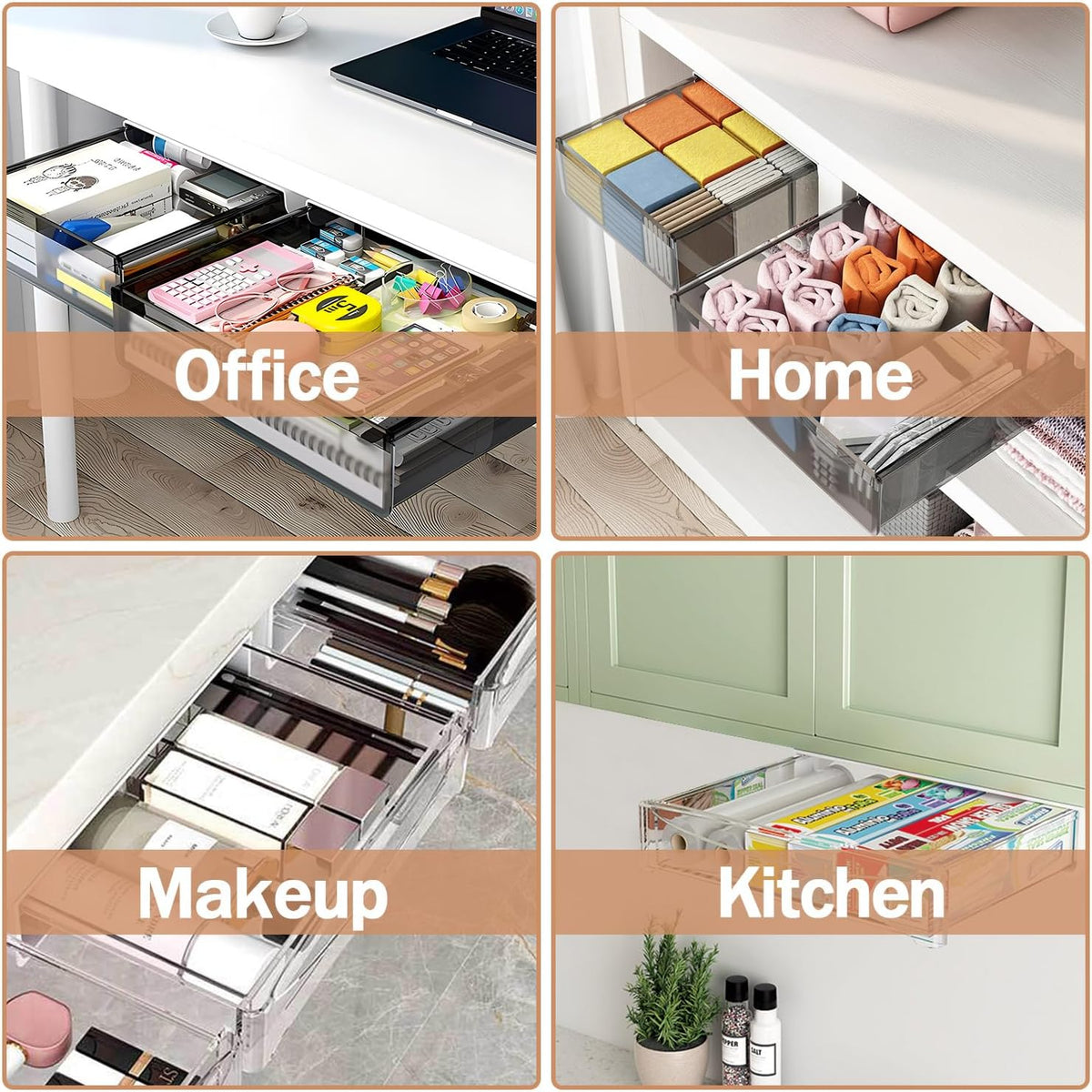 SVNNELP Under Desk Table Drawer Storage Organizer,2 Pack Large & Medium Slide Out Desk Drawers - Hidden Desktop Organizer,Attachable Pencil Storage Tray Under Table(ML) - Field & Nook