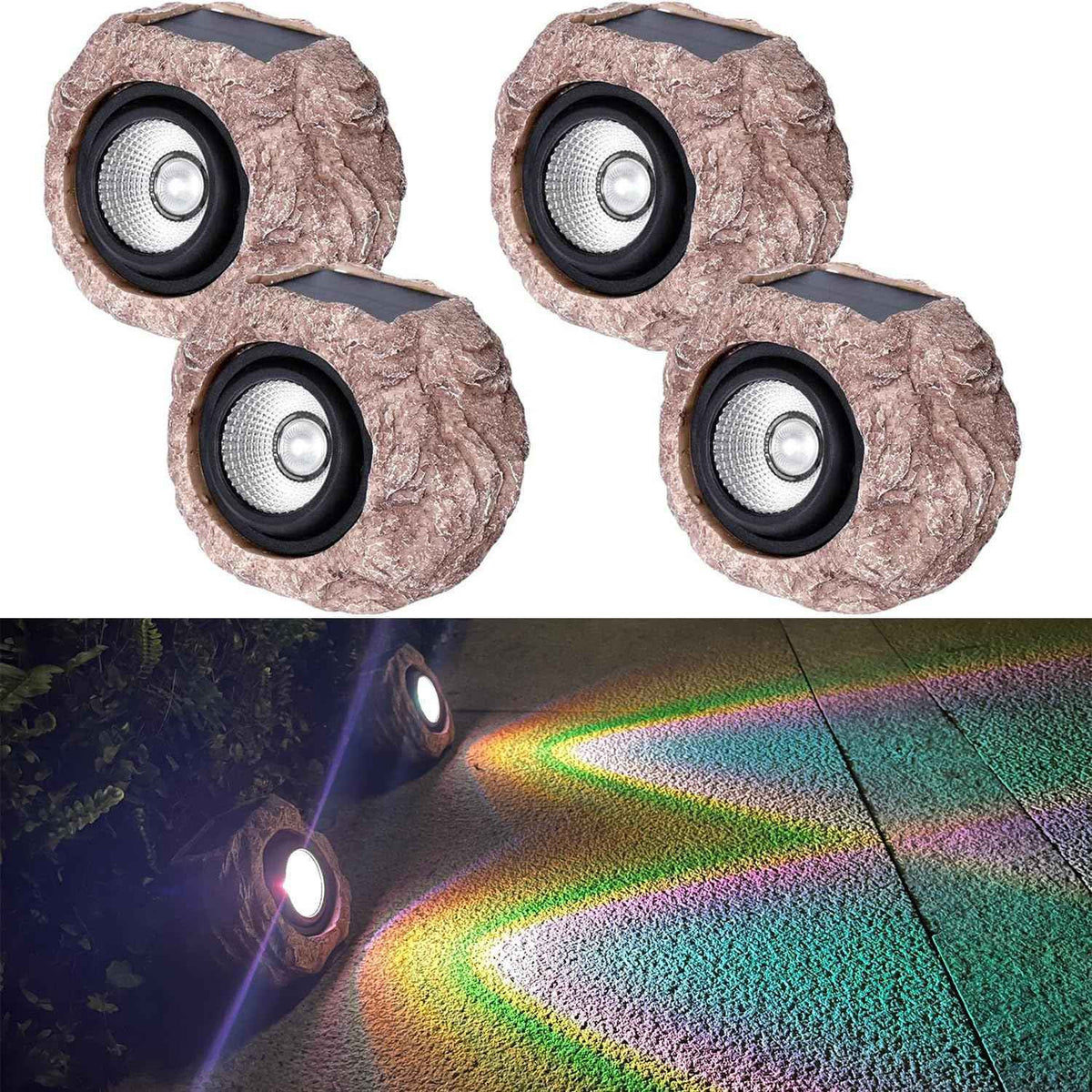 Solar Rock Lights Outdoor Waterproof, 4 Pack LED Colored Garden Rock Solar Light, Stone Statue Bright Solar Spot Light for Path, Yard, Patio, Lawn, Porch, Yard Decor.