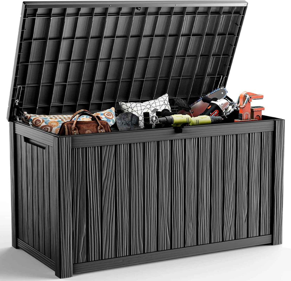 DRATO 180 Gallon Deck Box, Waterproof Resin Large Outdoor Storgae Box for Patio Furniture, Patio Cushions, Gardening Tools, Pool and Sports Supplies, Lockable