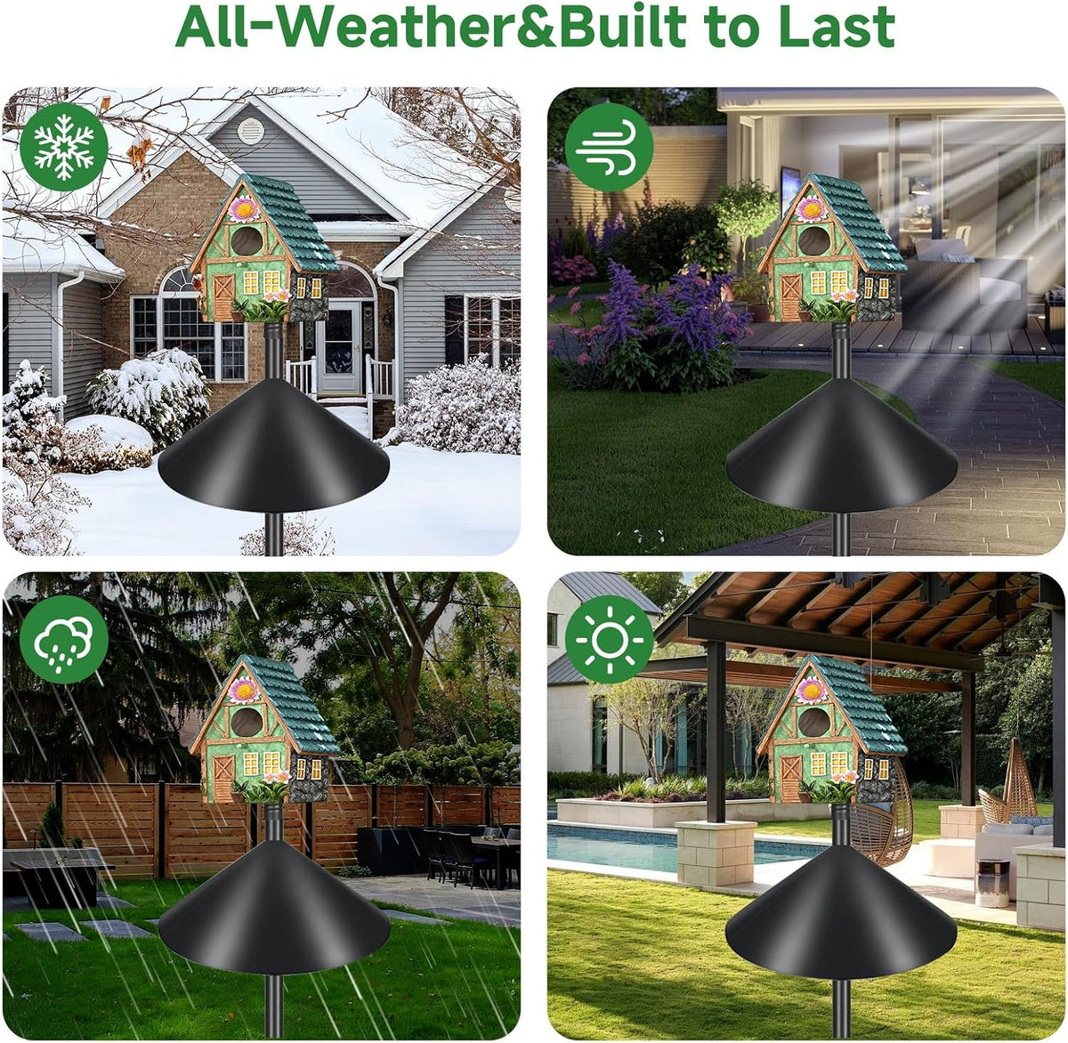 Smart Bird Feeder Pole with Squirrel Baffle & Bath-Heavy Duty Adjustable 3-6.6ft Universal Stand Mount for Backyard&Outdoor Bird Houses/Cameras (80" Pole-Baffle)
