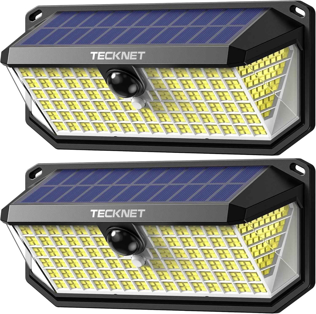 TECKNET 416 LED Solar Lights Outdoor Waterproof, 300° Angle & 3 Lighting Modes Motion Sensor Outdoor Lights, 2 Pack Security Solar Flood Lights IP66 for Fence Front Door Yard Deck Garden Garage