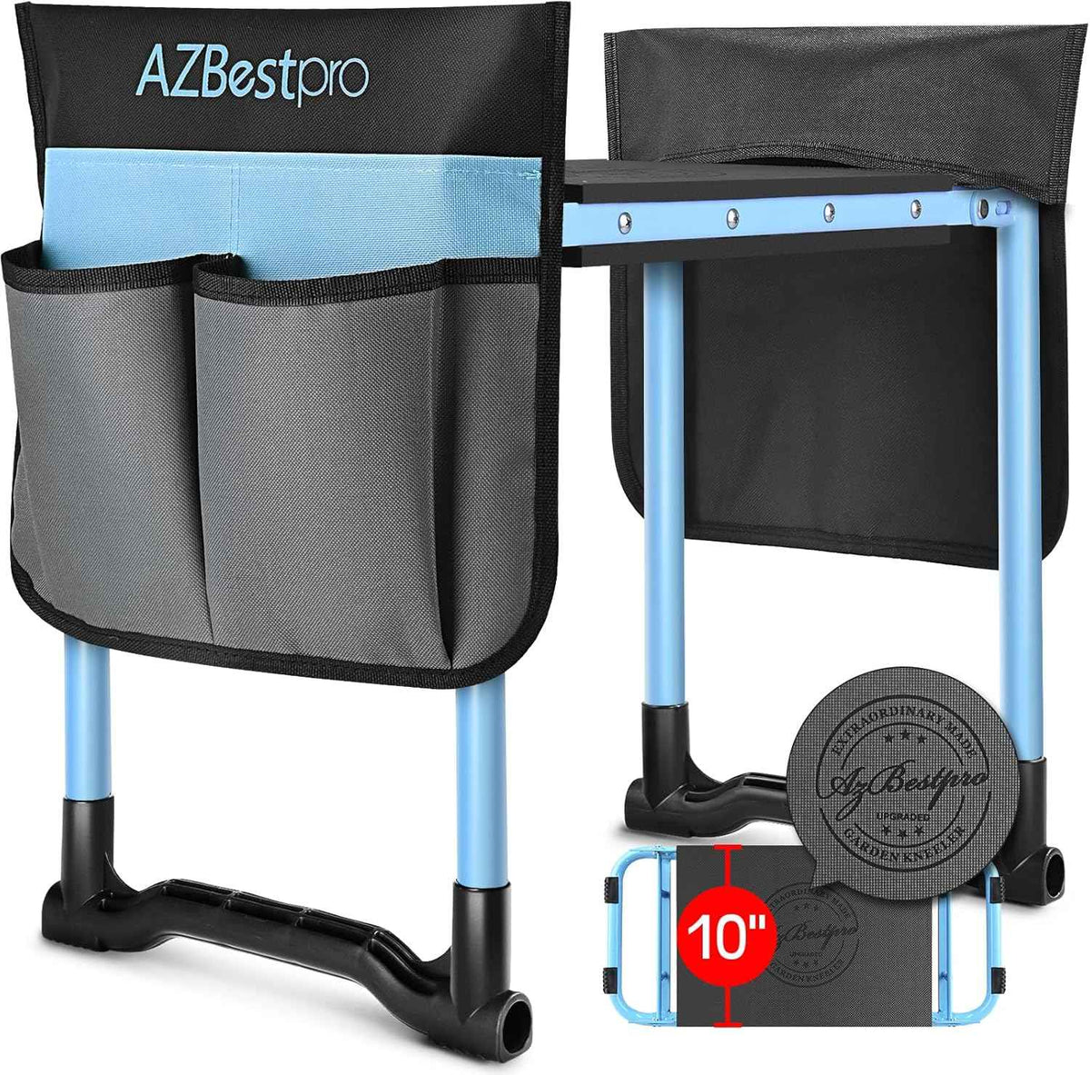 Garden Kneeler and Seat, Upgraded Foldable Heavy Duty Gardening Stool - Widened to 10" Stable Wear-Resistant Prevent Knee and Back Pain, Bench High-End 2 Large Tool Bags Gift for Men Women