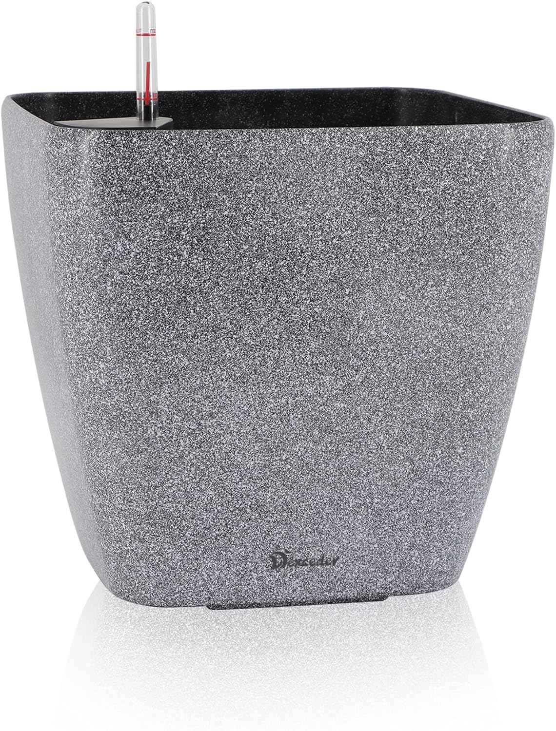 Dexceder 13x12 Self Watering Planter with Wheels Indoor Outdoor, Inner Mat Design, Thickened Large Floor Standing Flower Plant Pot with Water Level Indicator (Stone Matte)