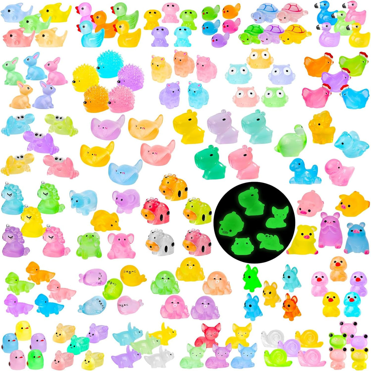 240 Pcs Luminous Mini Resin Animals 30 Styles Miniatures Animal Figurines Glow in the Dark Tiny Little Animals Figures to Hide for DIY Fairy Garden Micro Landscape Dollhouse Aquarium Party Decor