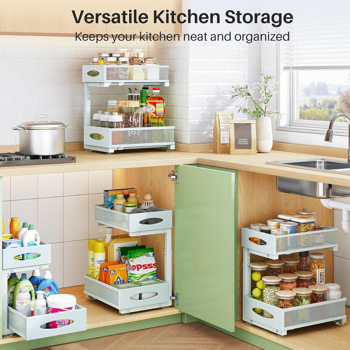 Under Sink Organizer, 2 Tier Pull out Cabinet Organizer Baskets with Mesh Sliding Drawers, Slide out Storage Shelf for Home, Kitchen, Bathroom, Pantry, Office Cabinet(1 Pack, Blue) - Field & Nook
