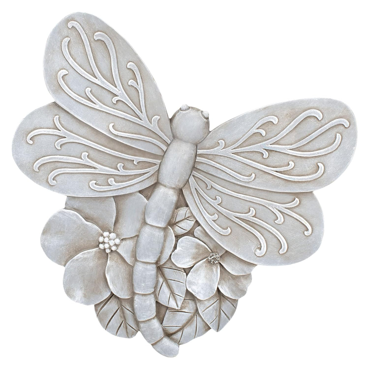 NAT & Jules Animal Character Shaped Dimensional Indoor Outdoor 11 inch Cast Resin Decorative Garden Stepping Stone, Patio, Walkway Sculpture Yard Art, Stone Grey Dragonfly