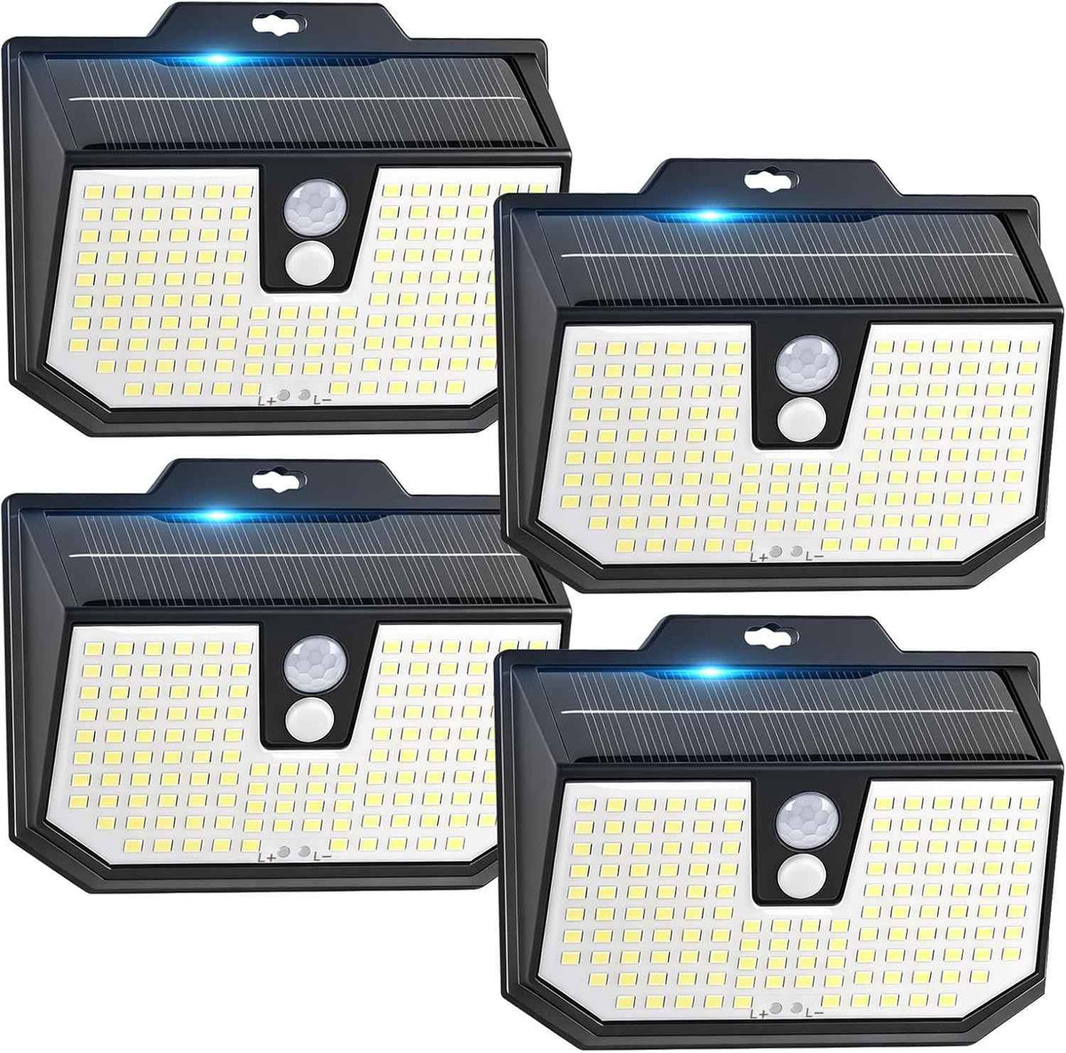 Brightever 4-Pack Solar Lights Outdoor Motion Sensor, Super Bright Outdoor Solar Lights Waterproof, 3 Lighting Modes Security Wall Lighting for Outside House, Pathway, Garden, Walking Dog, Fence