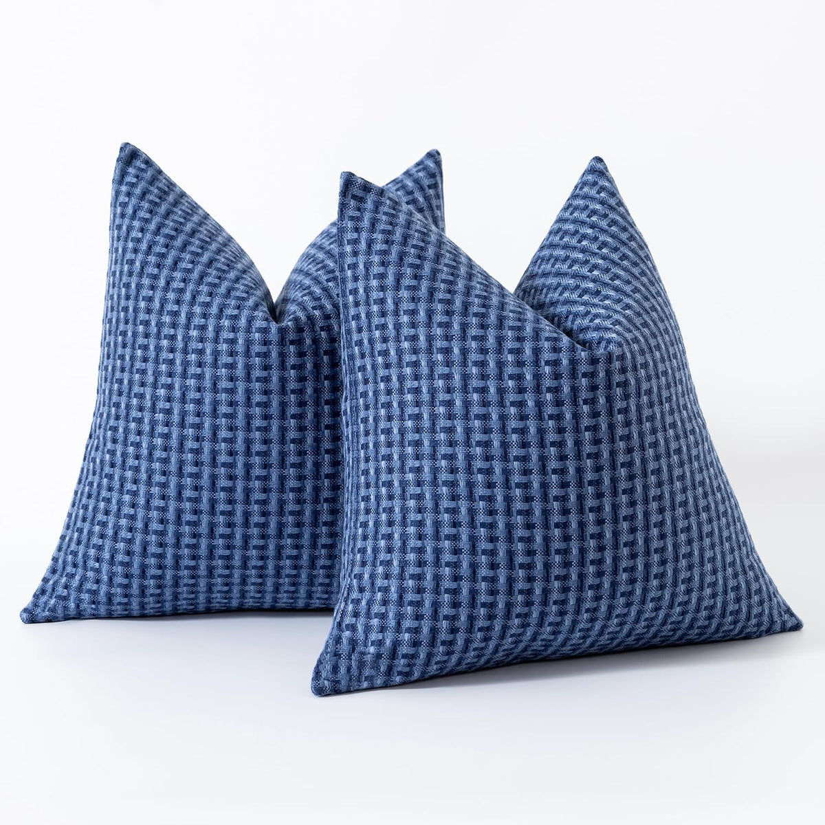 Kevin Textile Outdoor Waterproof Throw Pillow Covers Pack of 2 Weaving Texture Water Resistant Outside Decorative Cushion Covers for Garden Patio Tent Balcony Bench Couch Sofa 18x18 Inch, Navy Blue