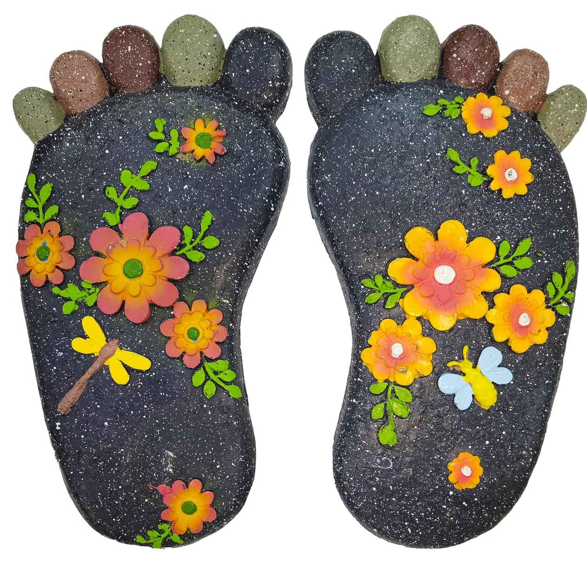 Stepping Stones Garden Decorative Stones for Patio, Deck, Garden or Sidewalk Home Decor Footprint Shaped Stepping Stones Set of 2 (Dark Grey)